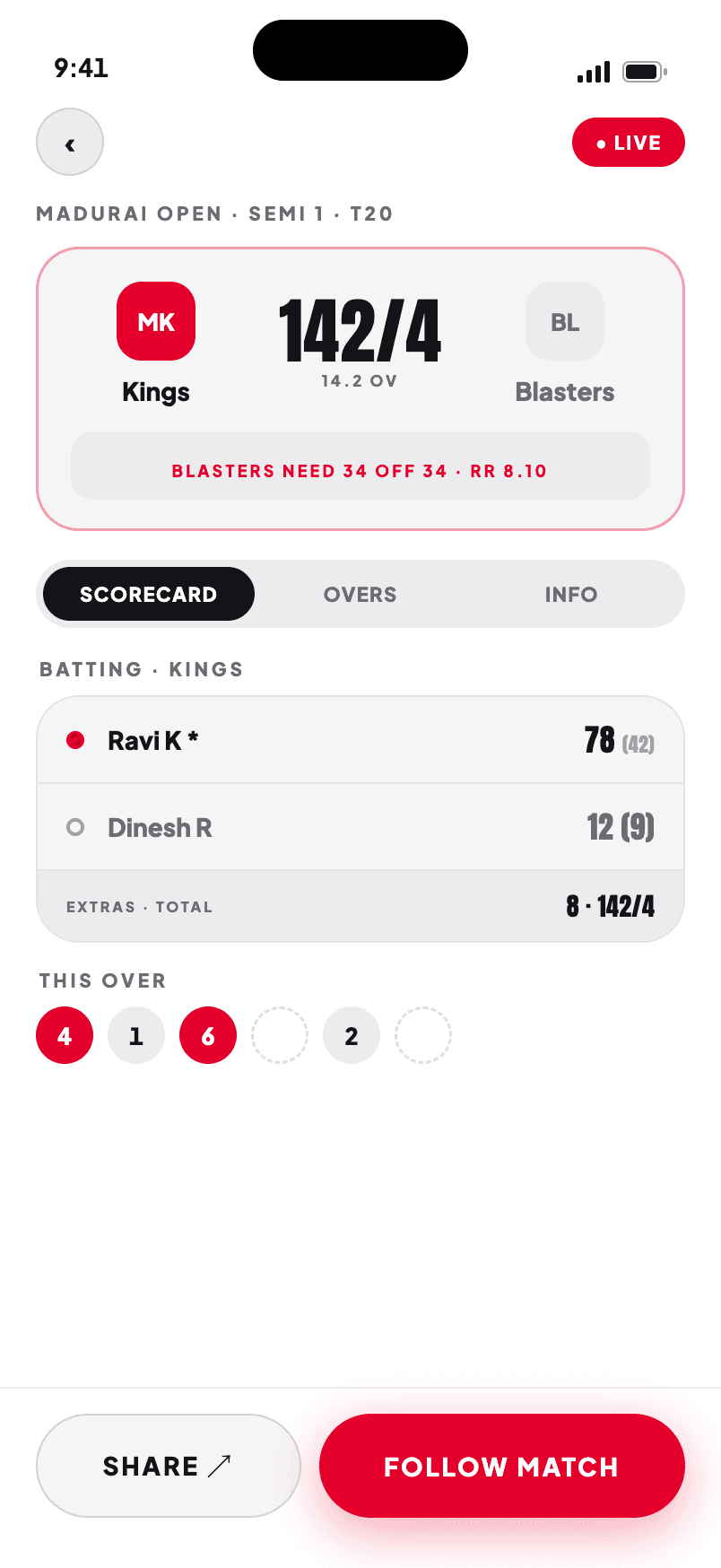 leli app — full match scorecard