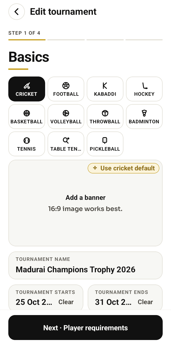 Leli app — create your tournament