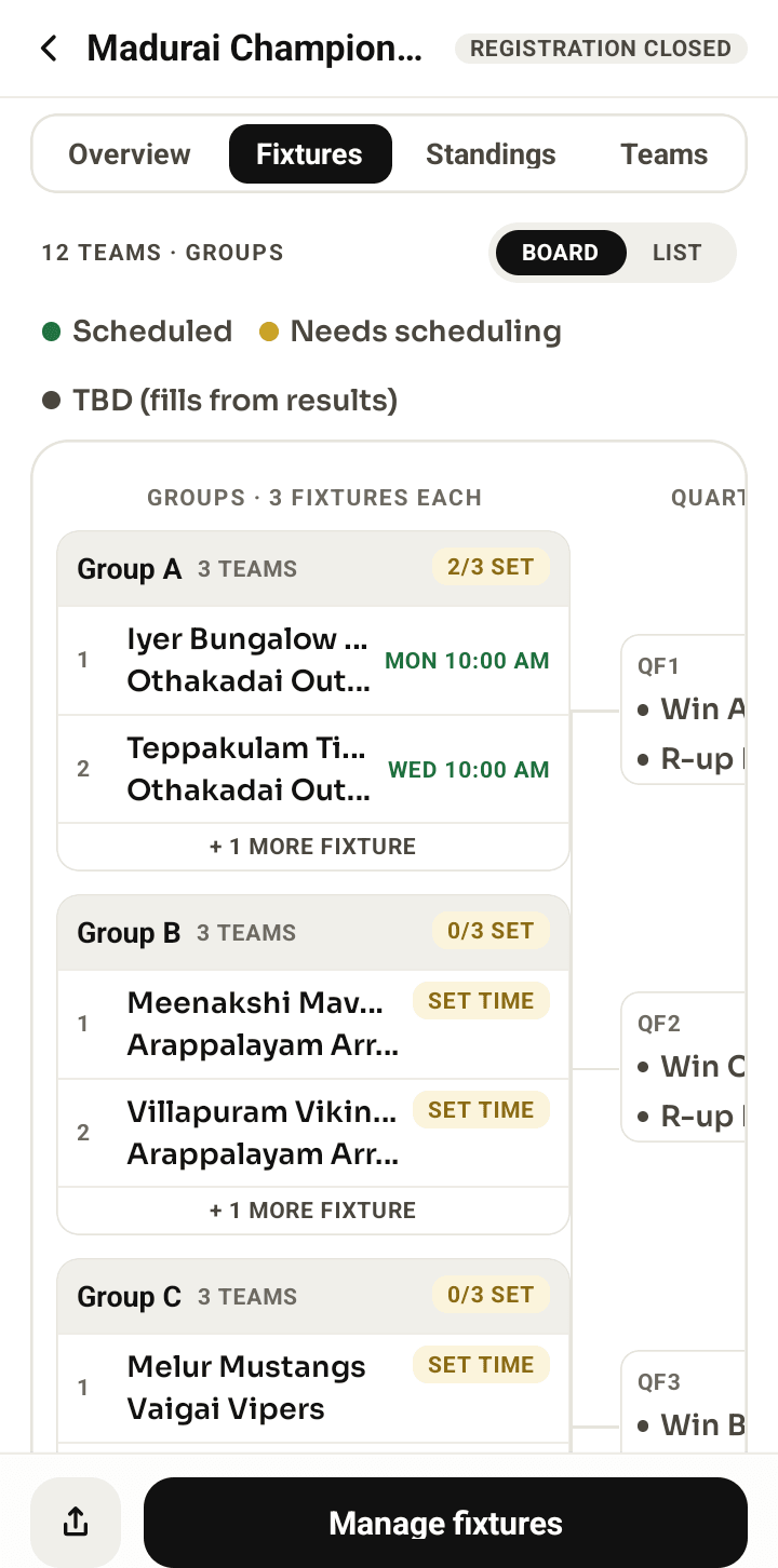 Leli app — fixtures & points table